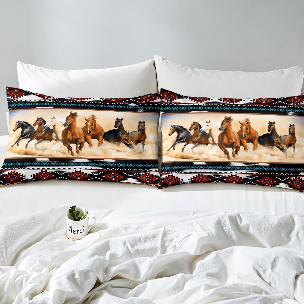 Tribal Aztec Bedding Set King Size for Woman Men,African Horse Wild Animal Bohemian Comforter Cover with 2 Pillowcases,Cow Fur Print Southwest Ethnic Style Duvet Cover Set Microfiber Quilt Cover