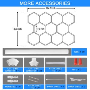 Hexagon Garage Light Fixture 50 Packs: 52800LM 480W Super Bright Honeycomb Hexagon Led Garage Lights, 5000K Natural White, 2 * 5 Grid Systems for Garage Basement Warehouse Gym Car Detailing Shop etc