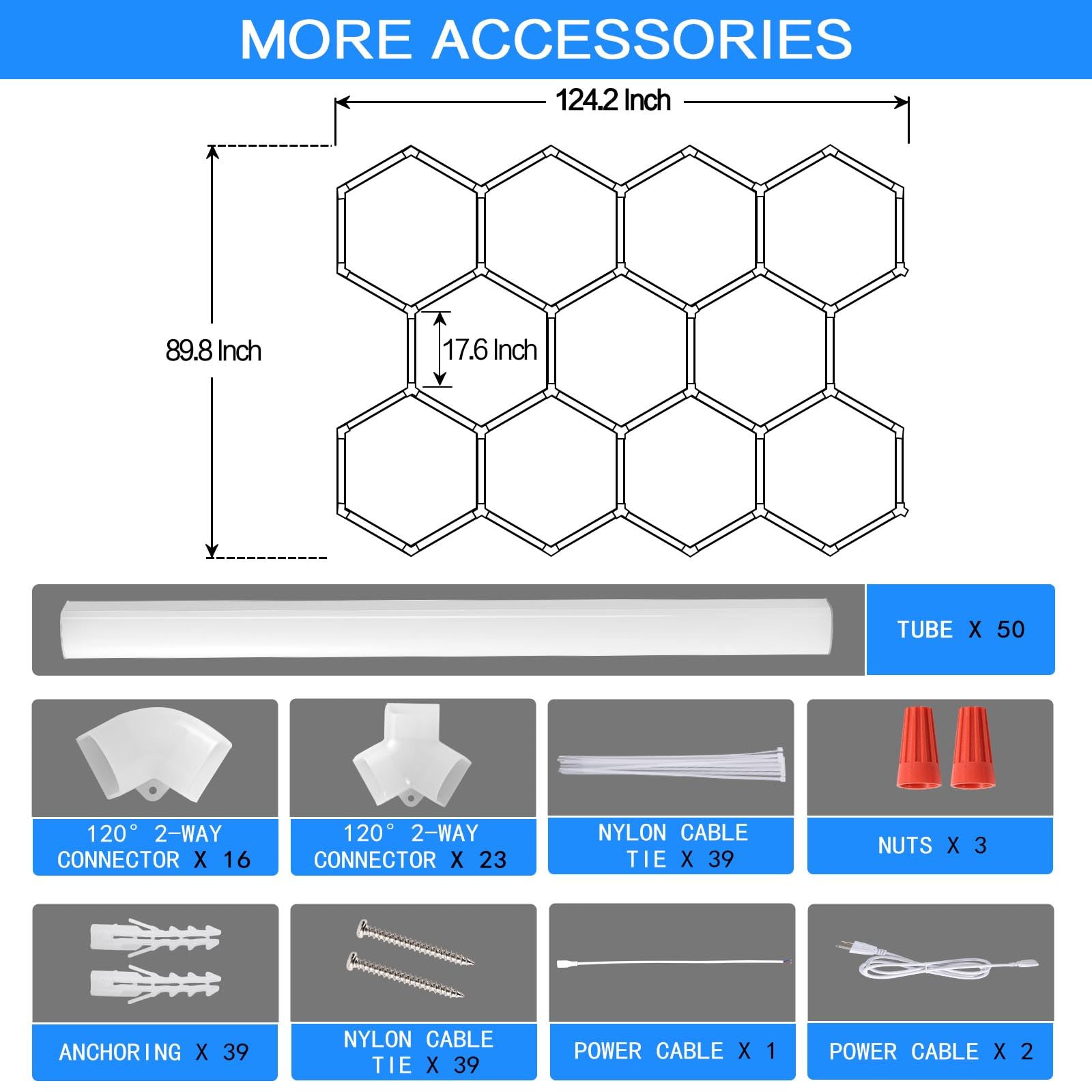 Hexagon Garage Light Fixture 50 Packs: 52800LM 480W Super Bright Honeycomb Hexagon Led Garage Lights, 5000K Natural White, 2 * 5 Grid Systems for Garage Basement Warehouse Gym Car Detailing Shop etc