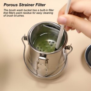 Dlicoda Paint Brush Cleaner and Holder - Airtight Stainless Steel Brush Washer for Painting with Removable Porous Filter (Medium)