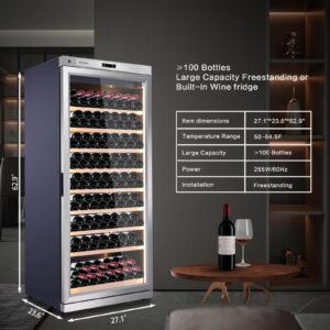 ZIEUN 357L Wine Cooler Refrigerator W/Lock- Stainless Steel, Upgraded Compressor Intelligent Digital Freestanding Wine cellar For Red, White Champagne or Sparkling Wine-Silver