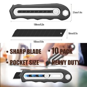 18mm Multi Purpose Utility Knife - Stainless Steel Retractable Box Cutter with Precision Cutting and Blade Safety Lock Design SK5 carbon steel blade (Includes 1 Knives + 10 Replacement Blades)