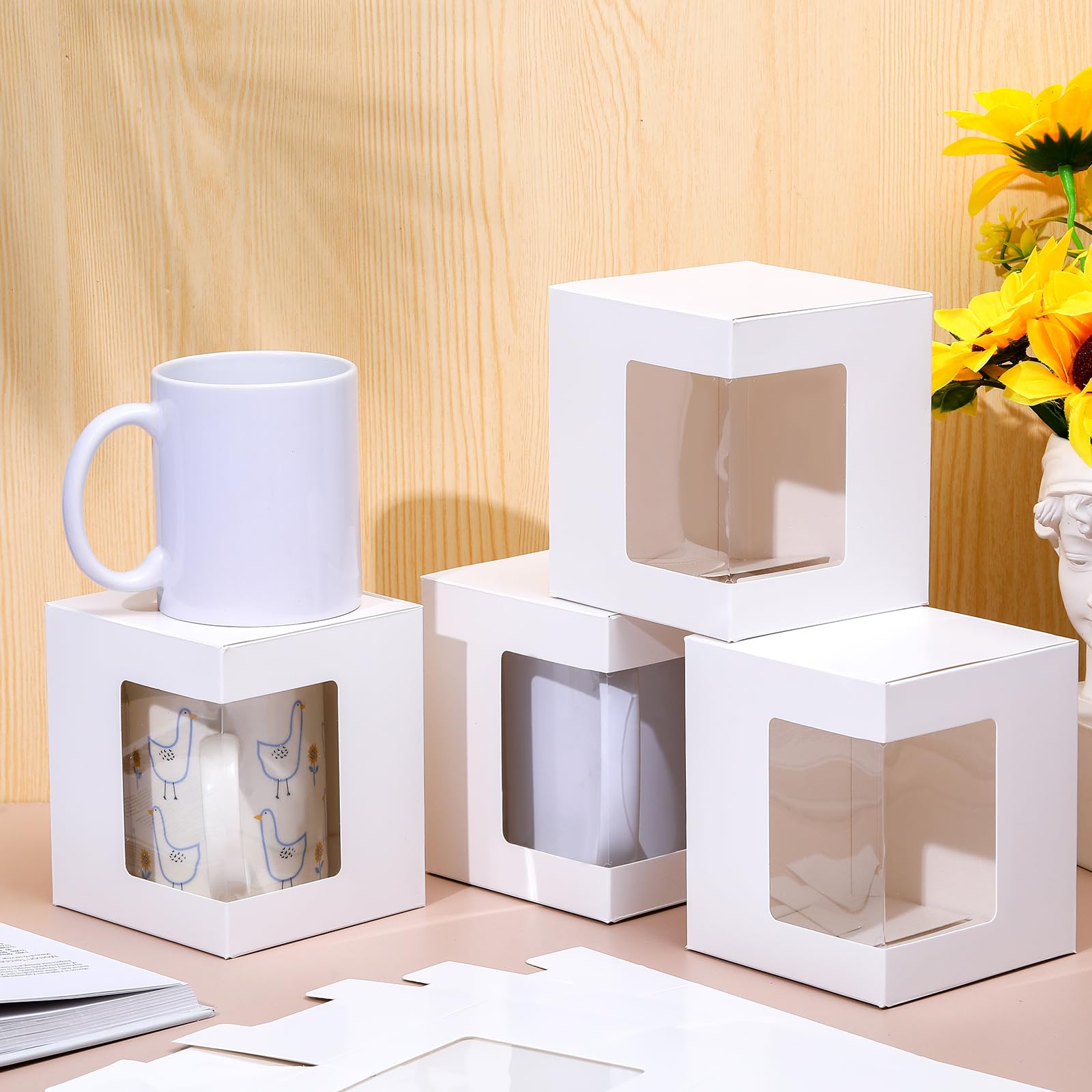 Harloon 24 Pcs Mug Boxes for Gifts Coffee Mug Gift Box for Blanks Sublimation Mugs Packaging 11oz, 12oz, 15oz Transparent Ceramic Coffee Cups Gift Box (White)