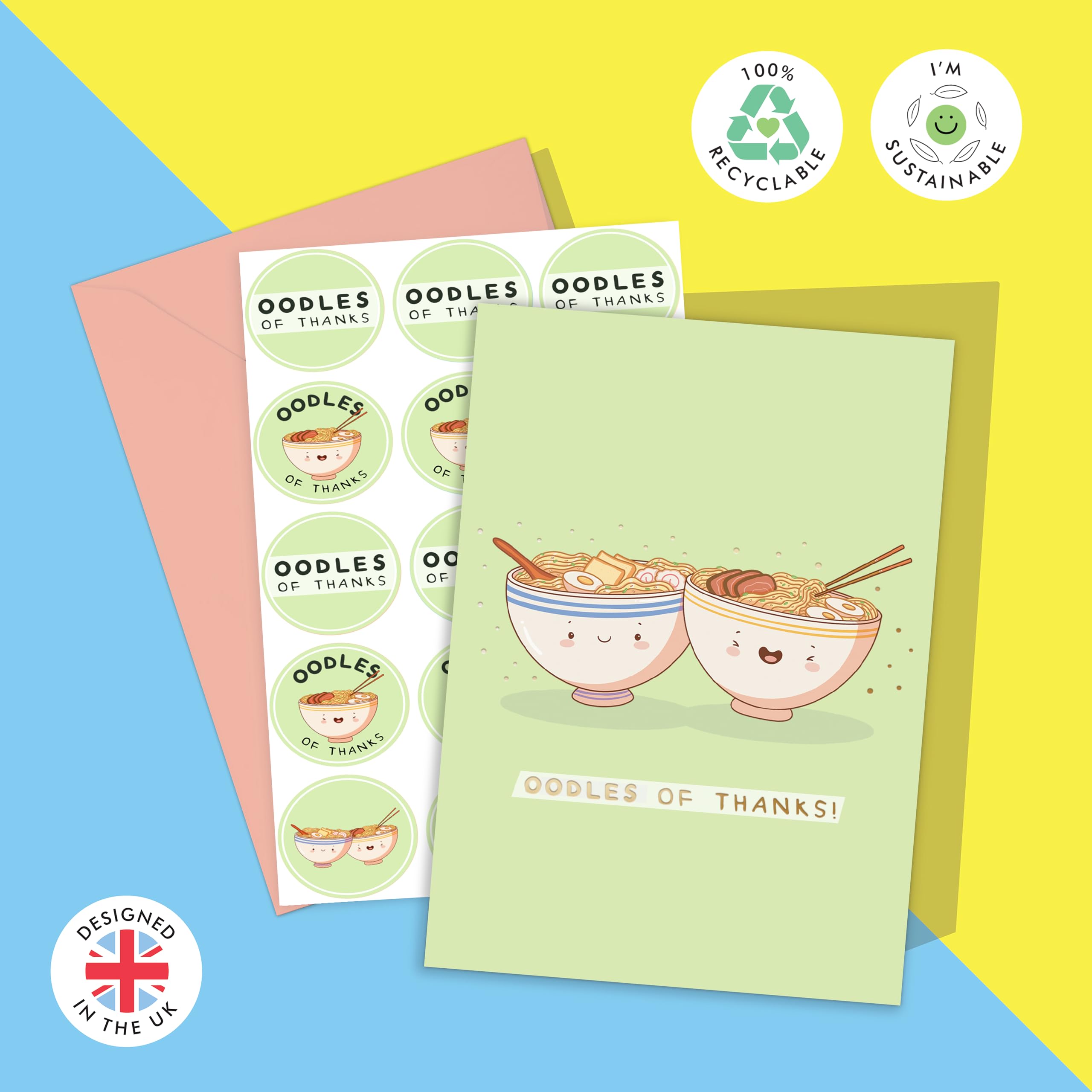 CENTRAL 23 Kids Thank You Cards - 4 Cute Designs - Set Of 48 Multipack - Colorful Kawaii Japanese Food Puns - Small Thank You Notes With Envelopes For Children - Blank Inside With Cute Stickers