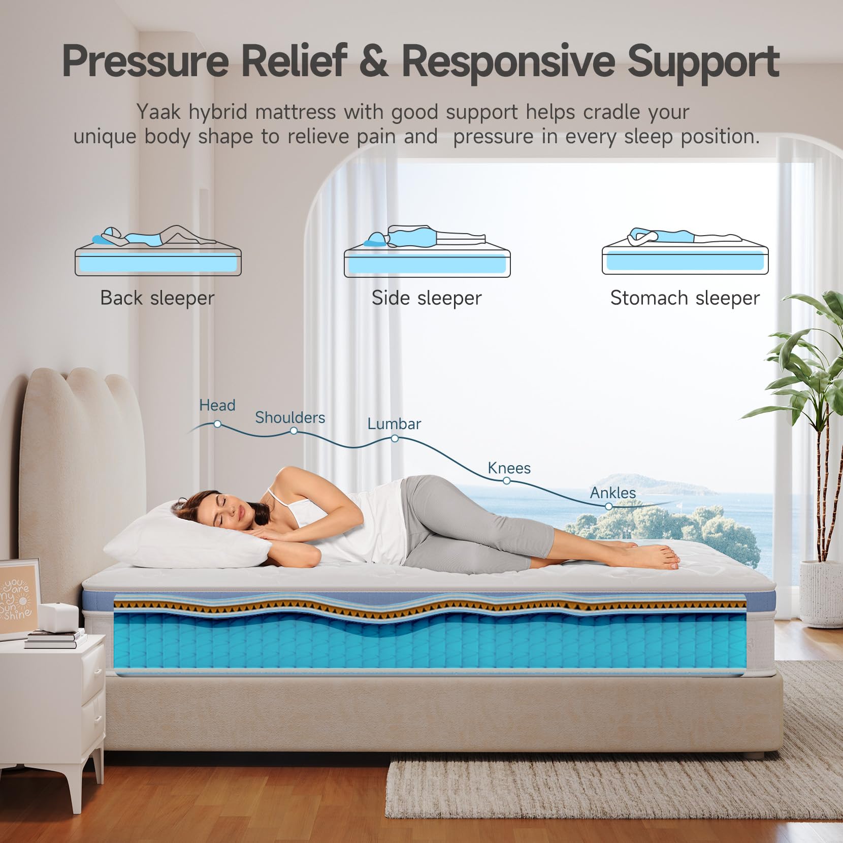 Yaak Twin Mattress 8 Inch, Hybrid Mattress in a Box Twin Size, Individual Pocket Spring Single Bed Mattress with Breathable Memory Foam, Pressure Relief, Medium Firm Twin Size Mattress 75"x39"x8"