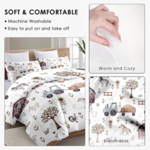 WeCozy Twin Size Comforter Set with Pillowcase, Farm Animal Tractor House Tree Soft 2 Pcs Bedding Set for Kids and Adults Bedroom Bed Decor