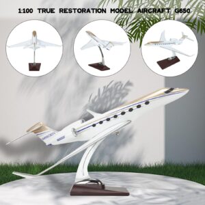 VKETU 11.81" Gulfstream Jet Model 650, Private Jet Model Plane 1:100-Scale Alloy Resin Airplane Models with Stand and Box for Decoration Collection or Home Office Ornaments