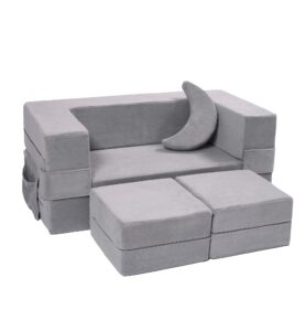 elftopia modular kids sofa,toddler couch foam armchair for kids, children convertible plush sofa play set,fold out sofa bed(grey)