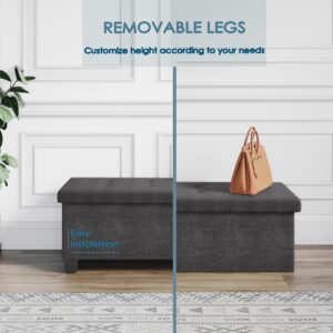 Storage Ottoman Bench, 43-In Storage Bench for Bedroom End of Bed, Large Ottoman Foot Rest with Storage Bins, Gray Ottoman with Storage for Living Room, Bench with Storage Max 660lbs, Fabric Ottoman