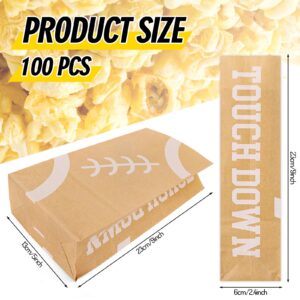 AnyDesign 100Pcs Football Popcorn Bags Large Brown Kraft Wax Paper Bags Disposable Football Theme Candy Treat Bags Touch Down Party Bottom Popcorn Holder for Sports Party Birthday Superbowl Supplies