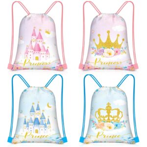 censen 24 pcs drawstring bags set bulk 12 x 10 inch princess prince party favor bags crown castle floral favor gift bag for kids gift party supplies (castle and crown style)