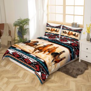 Tribal Aztec Bedding Set King Size for Woman Men,African Horse Wild Animal Bohemian Comforter Cover with 2 Pillowcases,Cow Fur Print Southwest Ethnic Style Duvet Cover Set Microfiber Quilt Cover