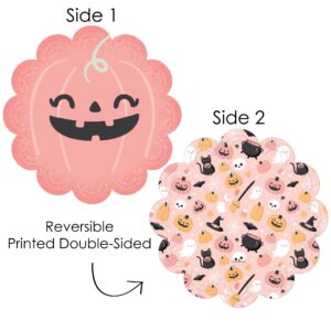 Big Dot of Happiness Pastel Halloween - Pink Pumpkin Party Round Table Decorations - Paper Chargers - Place Setting For 12