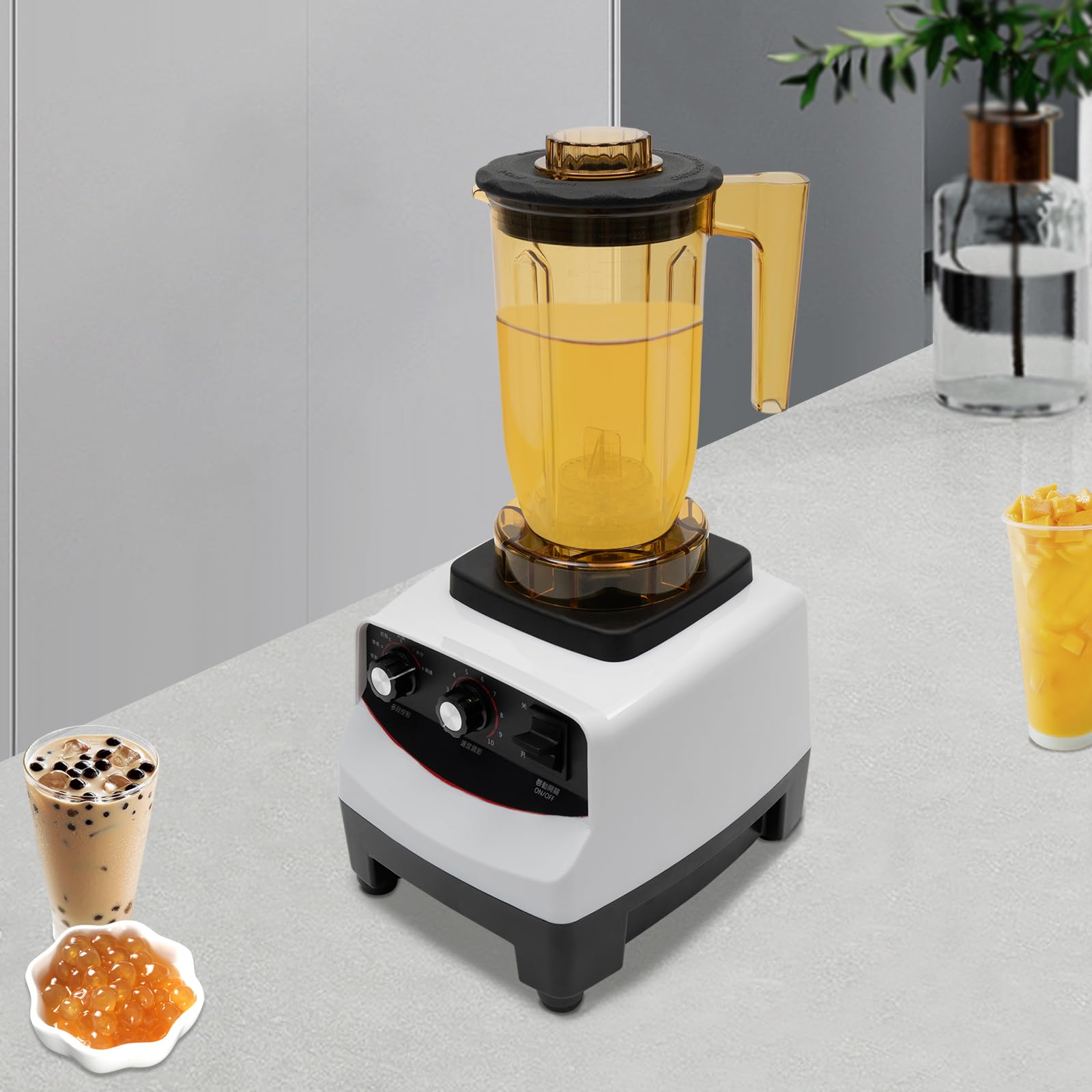 Bubble Tea Machine, Modern 1200ml Multifuction Blender with 4 Different Cups, 10 Gears Adjustable Speed, Countertop Smoothie Blender for Homes, Milk Tea Shops, Coffee Shops White 1800W 30000r/min