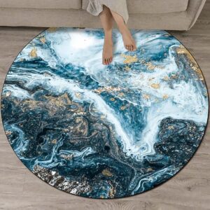 large area rug for dining room 5ft blue circle rug marble ocean waves throw rug modern abstract round rug for bedroom non-slip soft floor mats