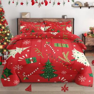 wecozy twin size comforter set with pillowcase, red merry christmas green tree soft 2 pcs bedding set for kids and adults bedroom bed decor