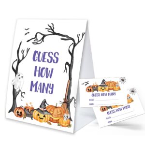 halloween theme guess how many (1 double-sided printed sign and 50 game cards), halloween decorations, halloween ideas, halloween party games, baby shower games wsjctg001