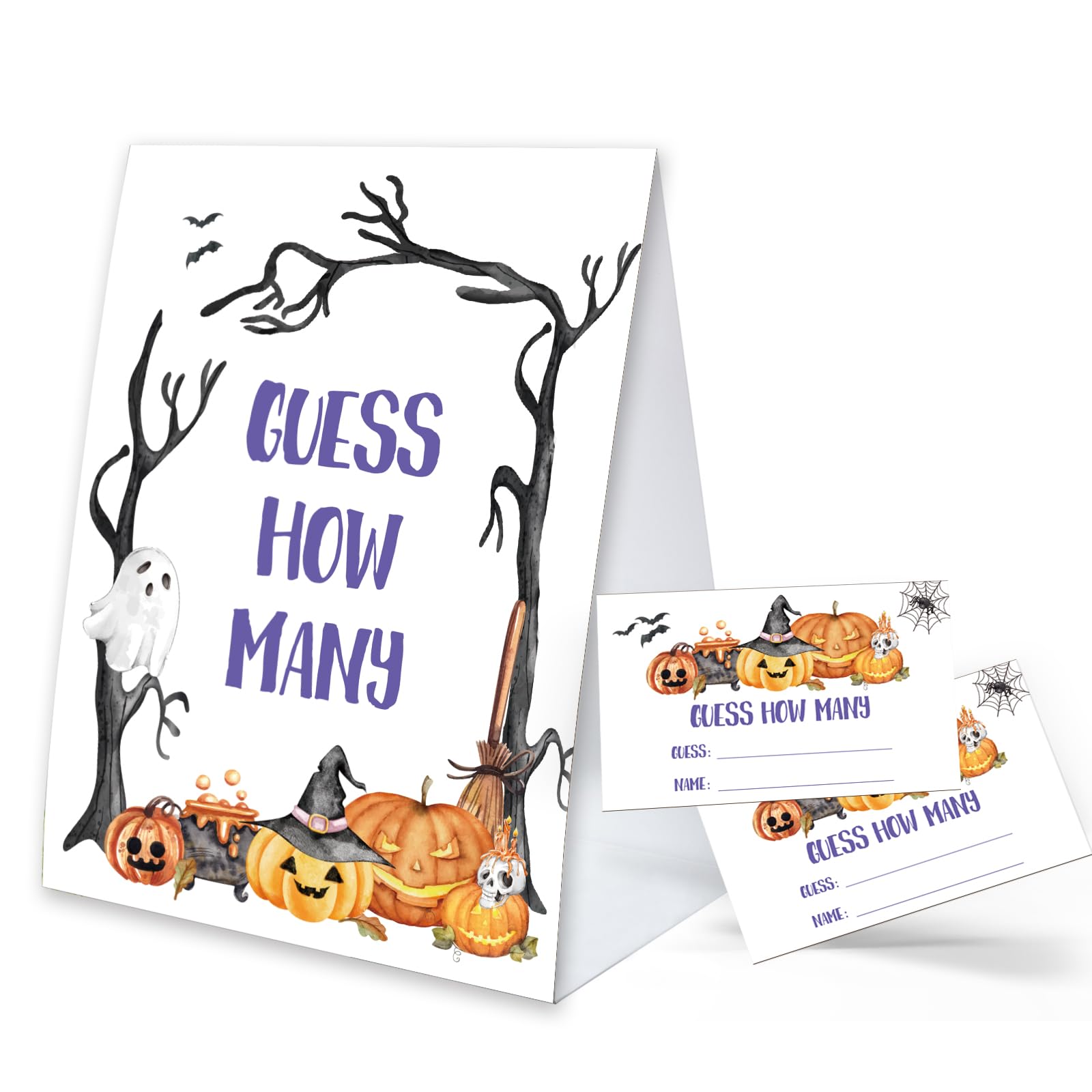 Halloween Theme Guess how many (1 double-sided printed sign and 50 game cards), Halloween decorations, Halloween ideas, Halloween party games, baby shower games WSJCTG001