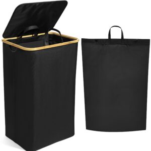 Luxe Laundry Clothing Hamper - 120L Large Laundry Basket with Bamboo Lid & Removable Inner Bag for Dirty Clothes - Free Standing, Tall, Collapsible, High-Capacity & Stylish Design Basket Bin, Black