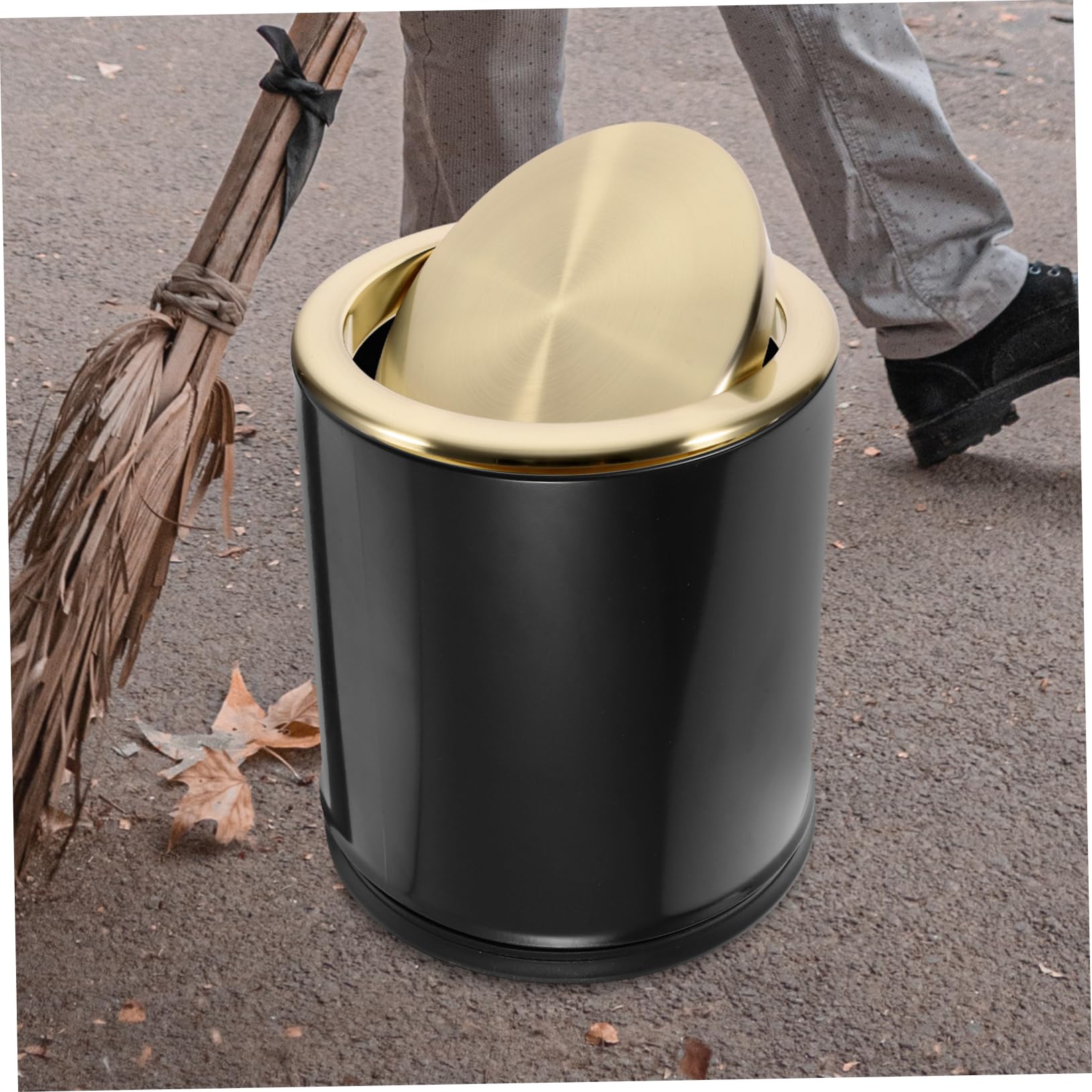 ABOOFAN Trash Can Round Garbage Lid Kitchen Supply Tabletop Trash Lid Can Cover Embedded Type Trash Bin Cover Countertop Flap Lid 430 Stainless Steel Household Tooling Clamshell