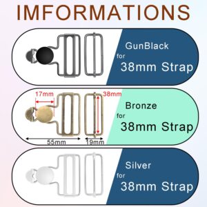 6 Sets Metal Overalls Buckles, 1-1/2" Overall Replacement Clasp Clips with Adjustable Tri Glide Slide Buckle and Buttons for Jeans Suspender, Bib Pants DIY Sewing Accessories (Bronze)