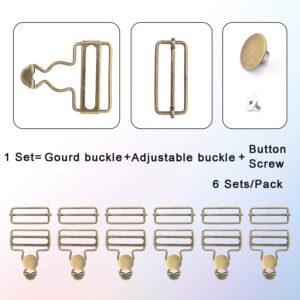 6 Sets Metal Overalls Buckles, 1-1/2" Overall Replacement Clasp Clips with Adjustable Tri Glide Slide Buckle and Buttons for Jeans Suspender, Bib Pants DIY Sewing Accessories (Bronze)