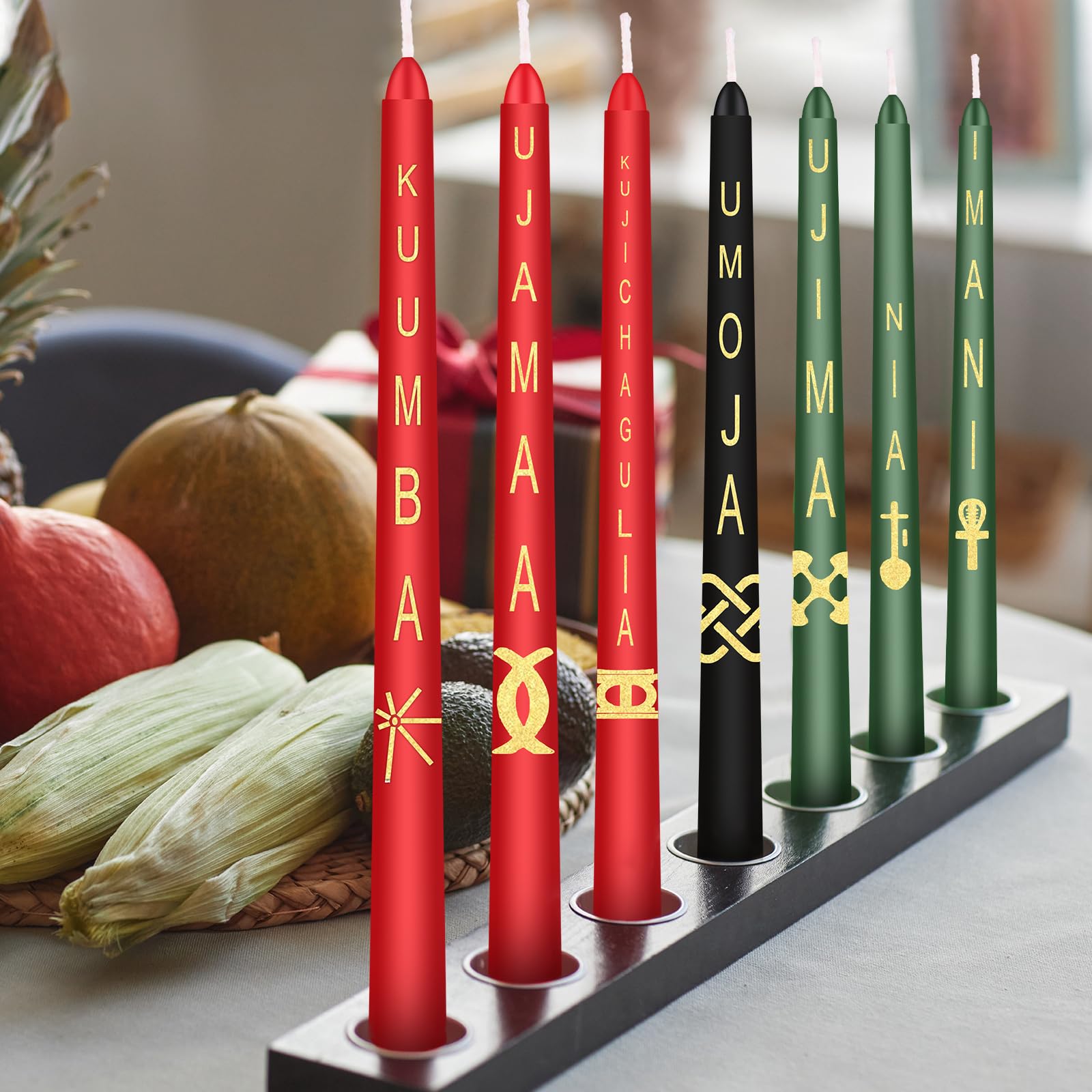 MTLEE 7 Pieces Kwanzaa Candle Set, Seven Principles Taper Candles, African Hand Dipped Unscented Candles, Reliable Quality Candles, for Kwanzaa Home Church Celebration Decor