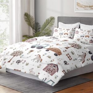 WeCozy Twin Size Comforter Set with Pillowcase, Farm Animal Tractor House Tree Soft 2 Pcs Bedding Set for Kids and Adults Bedroom Bed Decor