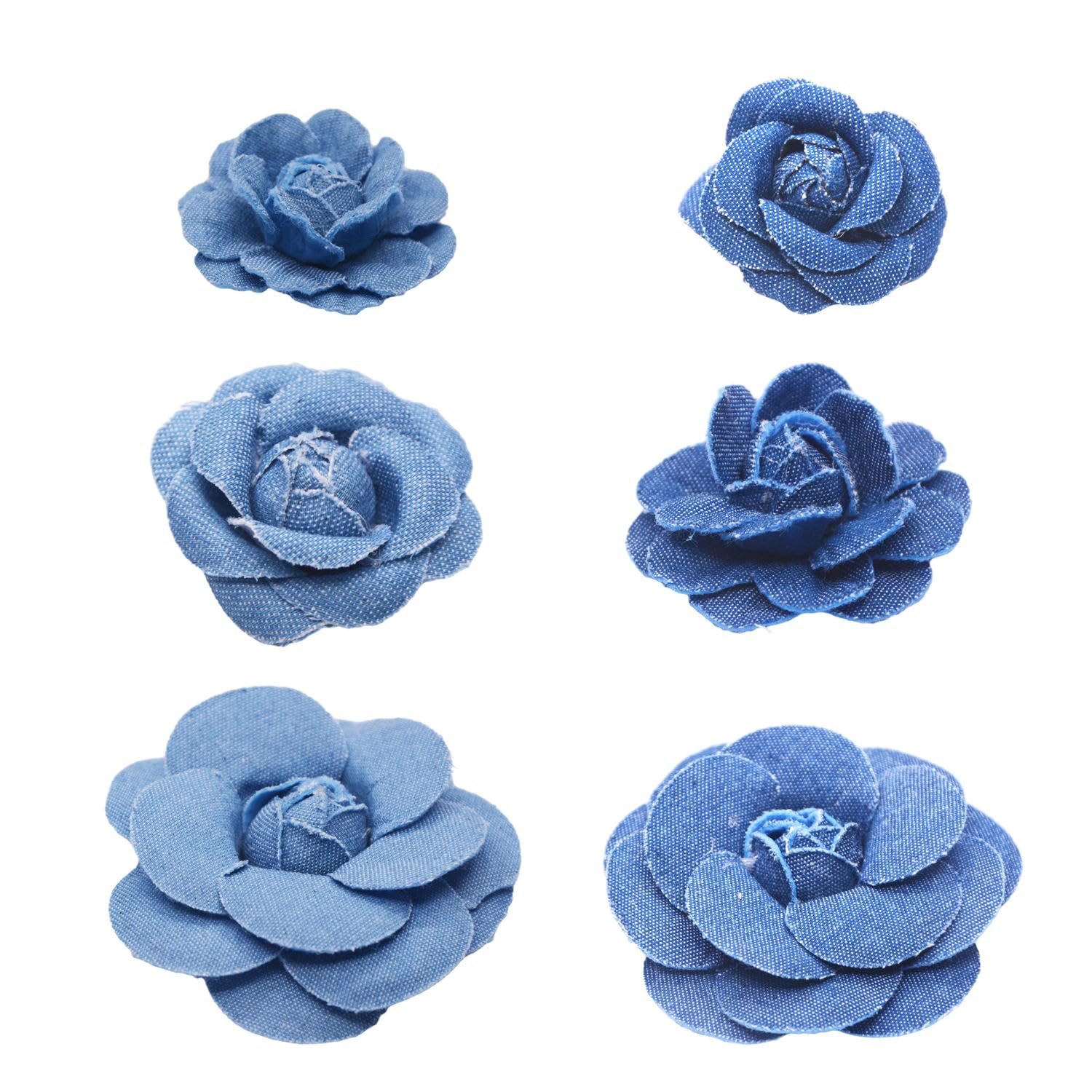 Begino 6Pcs Denim Flower Cloth 3 Sizes Denim Fabric Flowers Hair Accessories Clothes Hats Dress Decoration DIY