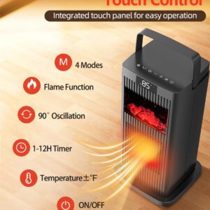 KNKA Space Heater with Thermostat, Electric Space Heaters for Indoor Use, 90° Oscillation, 4 Mode, 12H Timer, 1500W Fast Heating Ceramic Heater for Bedroom, Home, Office - ETL Certified, 13.78"