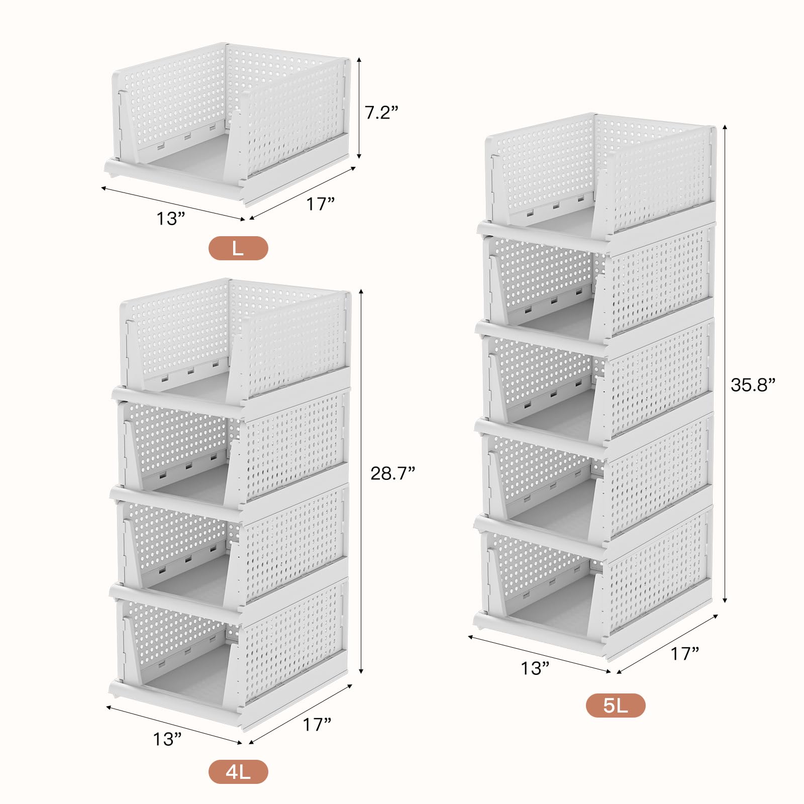 Closet Organizers and Storage, 5 Pack Closet Clothes Baskets Organizer for Closet Shelf, Open Front Stackable Storage Bins, Folding Towel Closet Organizers, Stackable Shelves for Pantry, Wardrobe