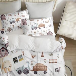 WeCozy Twin Size Comforter Set with Pillowcase, Farm Animal Tractor House Tree Soft 2 Pcs Bedding Set for Kids and Adults Bedroom Bed Decor