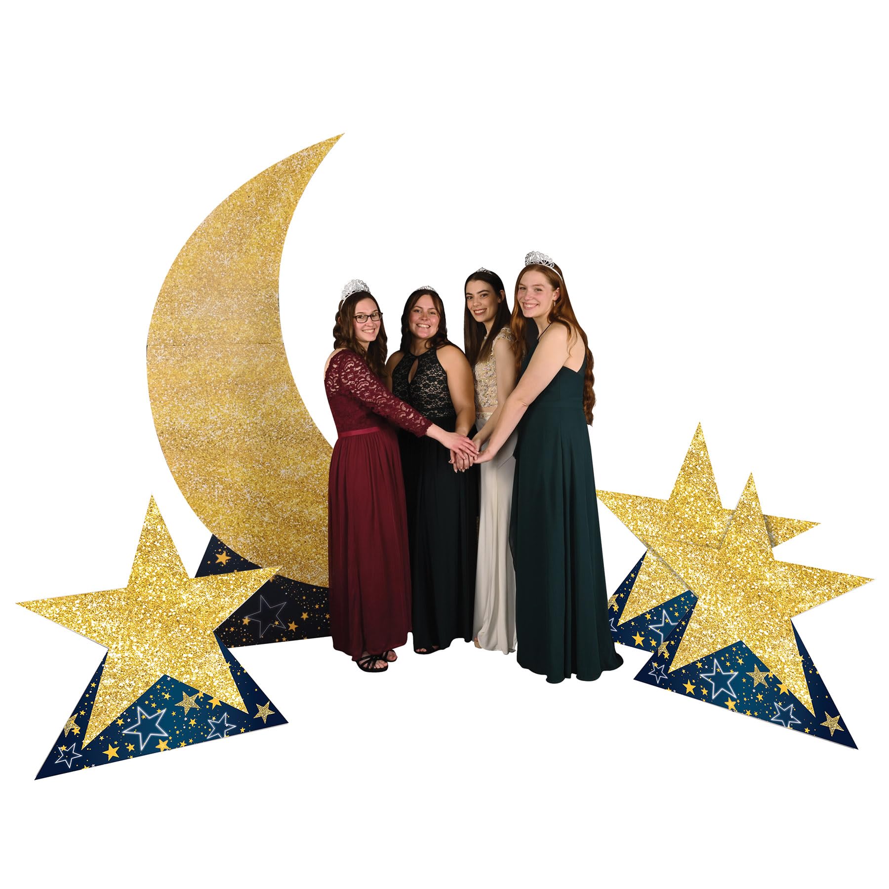 Beistle Large 7' 8.75" x 6' 5.25" Cardboard Starry Night Crescent Moon Stand-Up- Awards Night Photo Prop, Prom Decorations