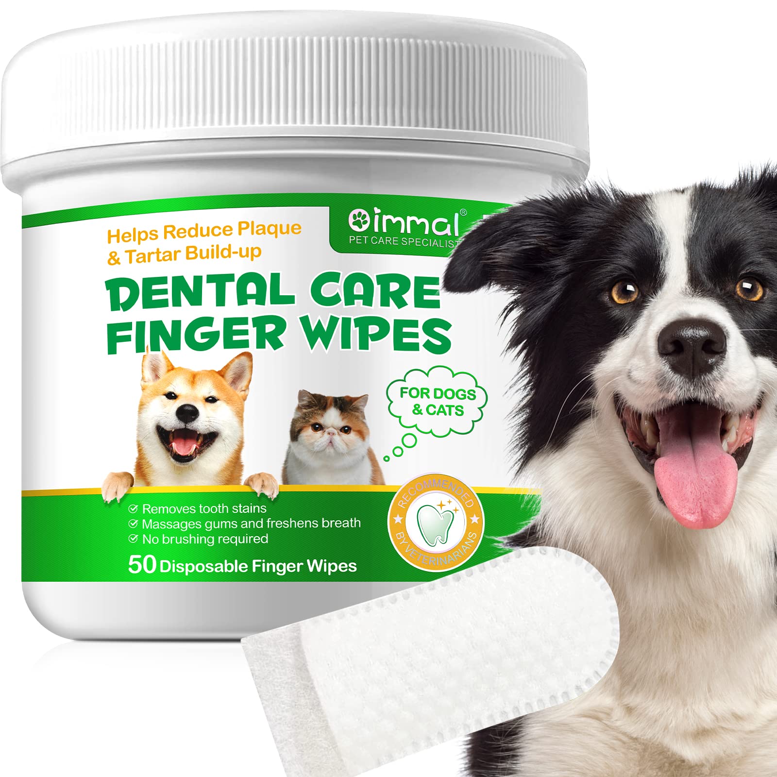 MXCZBSM Dental Care Finger Wipes for Dogs, 50Pcs Teeth Cleaning Wipes for Dogs & Cats, Reduces Plaque, Tartar & Freshen Breath, No-Rinse Dog Finger Toothbrush, 50 Counts Disposable Wipes