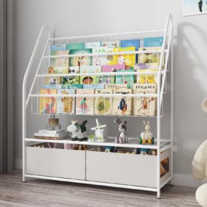 zquyaj kids bookshelf and toy storage, book shelf for kids rooms, bookshelf for kids with toy storage organizer, montessori bookshelf for playroom bedroom study room children room kdsj2305-white