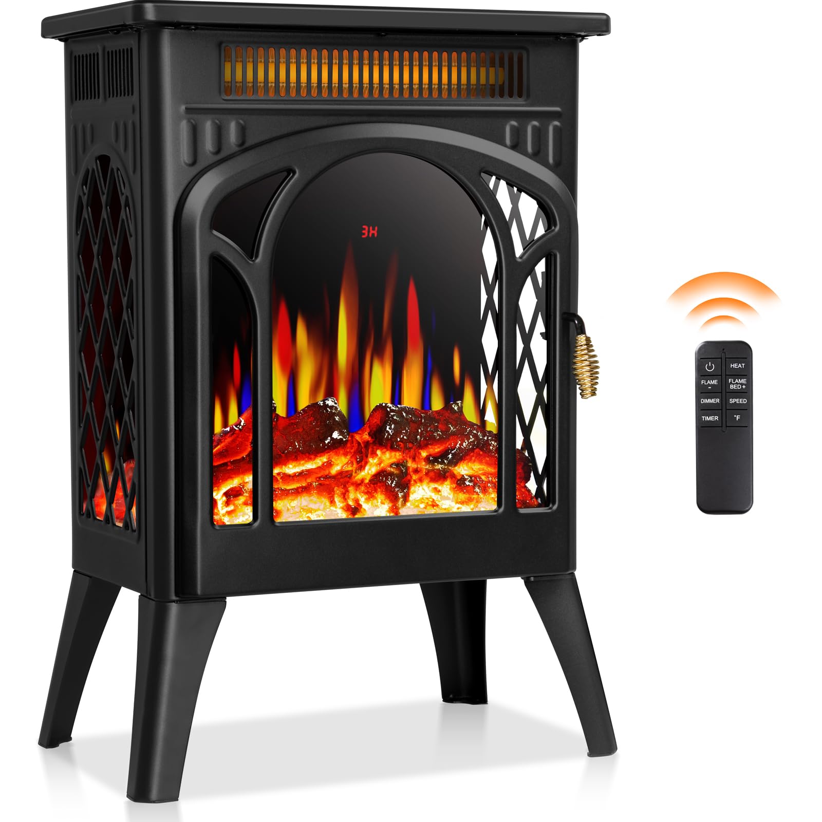 Antarctic Star 16 Inch Electric Fireplace, Freestanding Fireplace Stove with 3D Flame Effect, Small Electric Fireplace Heaters for Indoor Use with Remote, Temperature Adjustment, ETL Certified, Black…