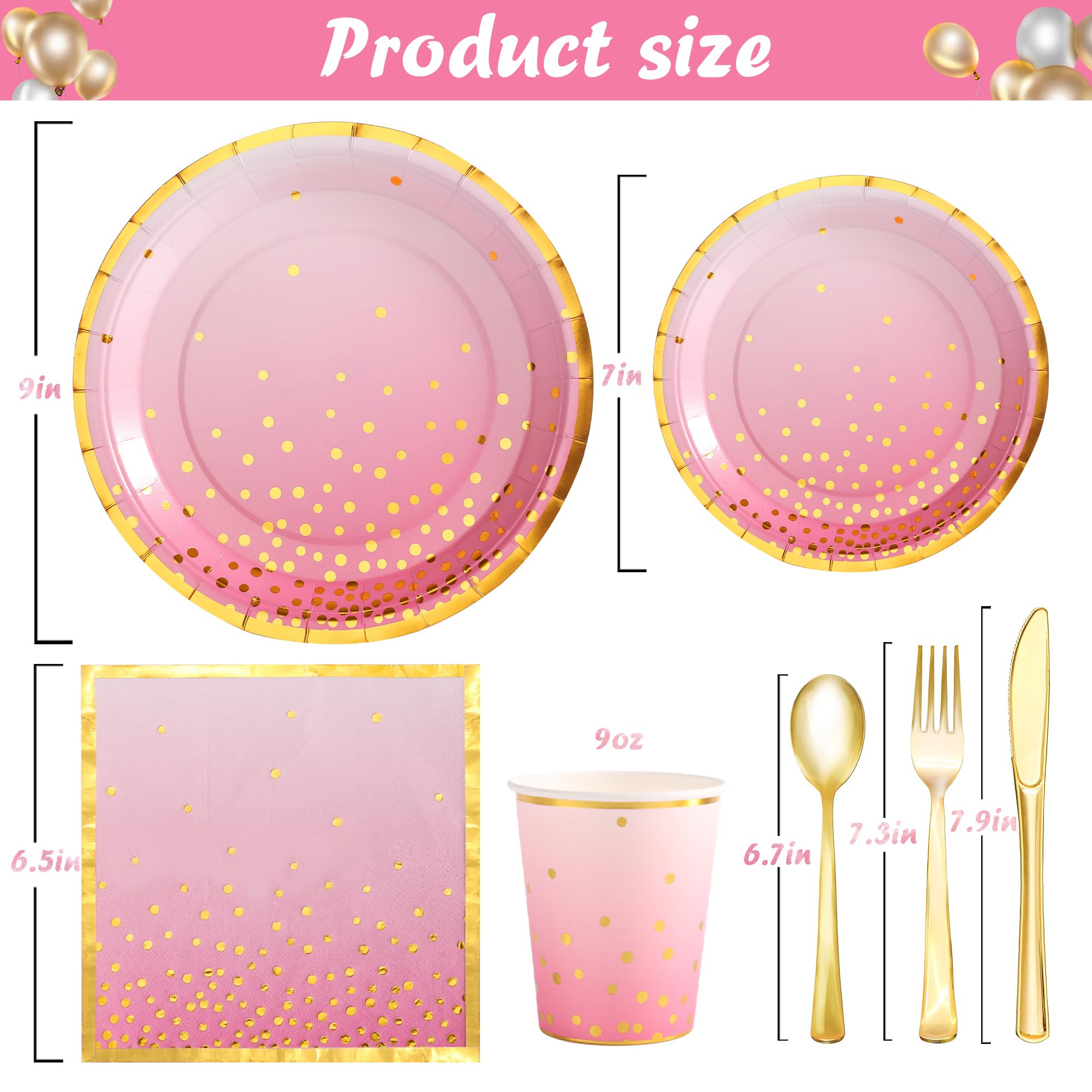 175PCS Pink Paper Plates Serves 25 Guests, Pink Plates,Pink Party Plates for Bachelorette, Birthday, Wedding, Bridal Shower, Baby Shower