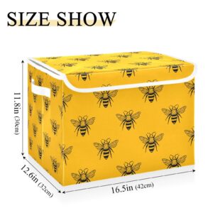 SUABO Storage Boxes with Lids Black and Yellow Bees Large Storage Bins Collapsible Storage Cube Bin Organizer Basket for Closet Shelves