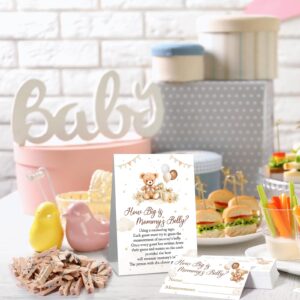 Suzile 105 Pcs Bear Theme Baby Shower Games Include How Big is Mommy's Belly Game Measure Mommy's Belly Sign Don't Say Baby Sign with 50 Mini Clothespins 50 Pcs Guessing Cards 3 Rolls Measuring Tape