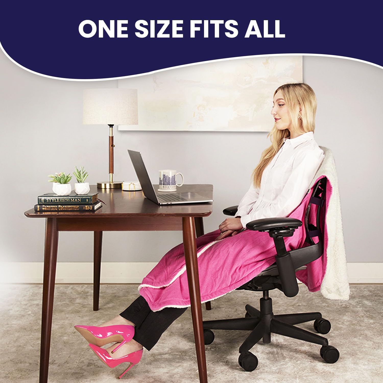 The Original Office Chair Blanket by SnuggleBack; Cozy Comfy Office Desk Chair Wrap Attaches for Convenient Heat and Hands-Free. Stay Warm In The Winter or Summer. Sherpa Fur Lining