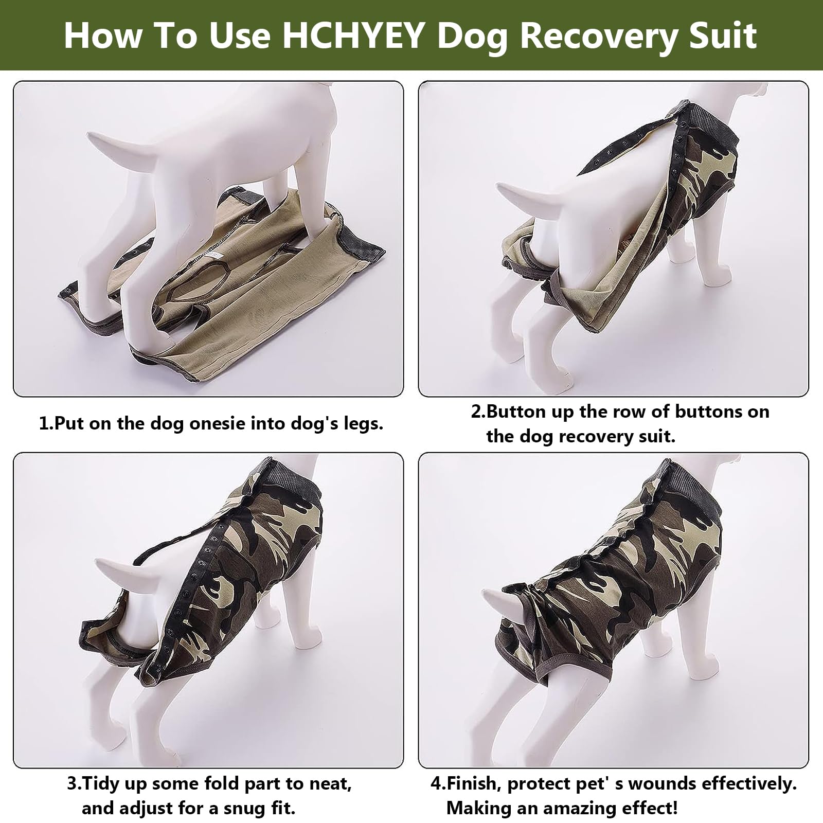 HCHYEY Dog Recovery Suit, Humanized Dog Surgery Recovery Suit for Female Male Dogs, Dog Onesie for Post Surgery - Anti Licking E-Collar Cone Alternative Bodysuit for Surgical Wound (Camouflage, L)