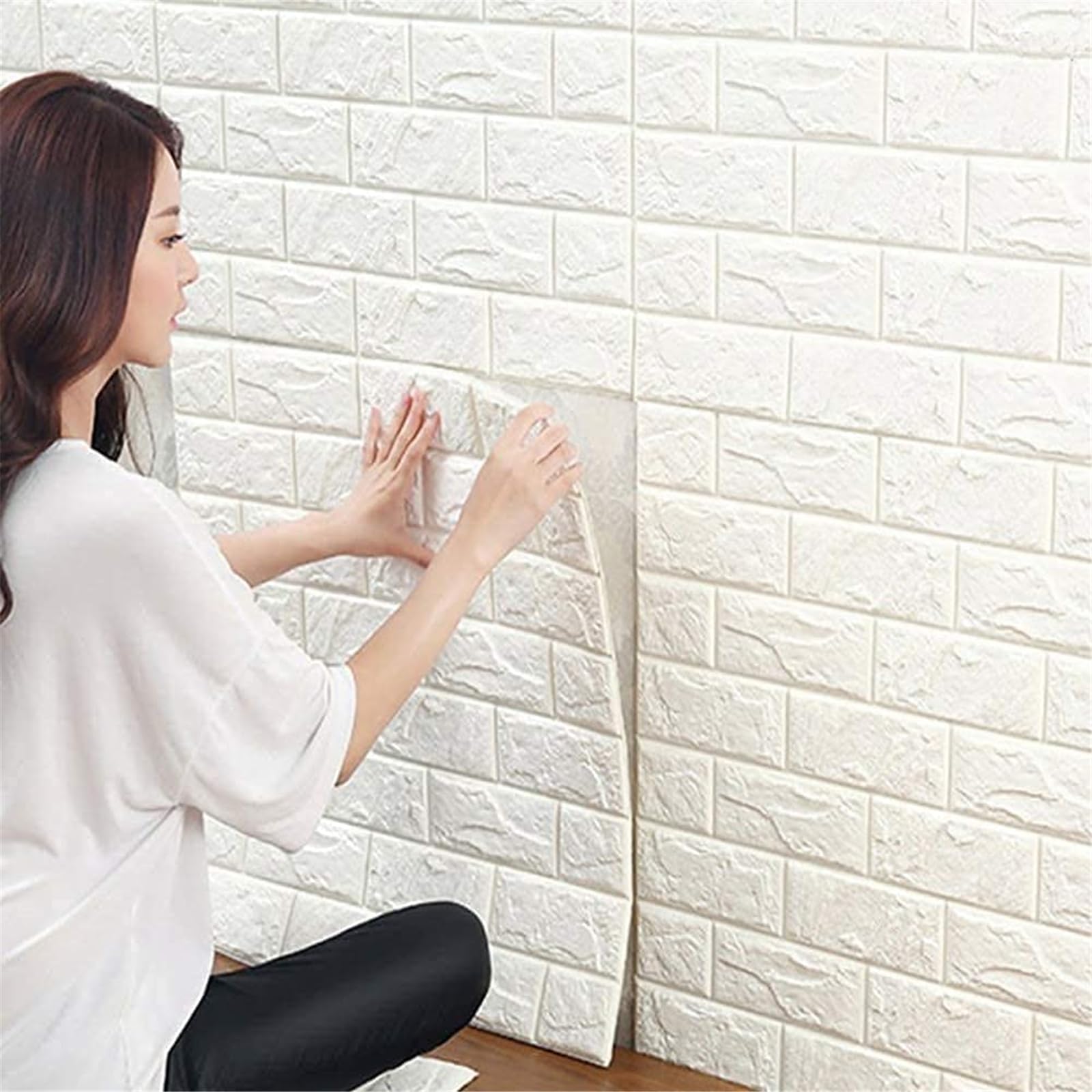 3D Wall Panels Peel and Stick - PE Foam DIY Self Adhesive, Waterproof, Perfect for Interior Wall Decor in Bedroom & Living Room (White, 20pcs 13×15’’)