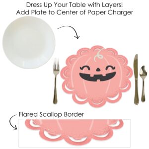 Big Dot of Happiness Pastel Halloween - Pink Pumpkin Party Round Table Decorations - Paper Chargers - Place Setting For 12