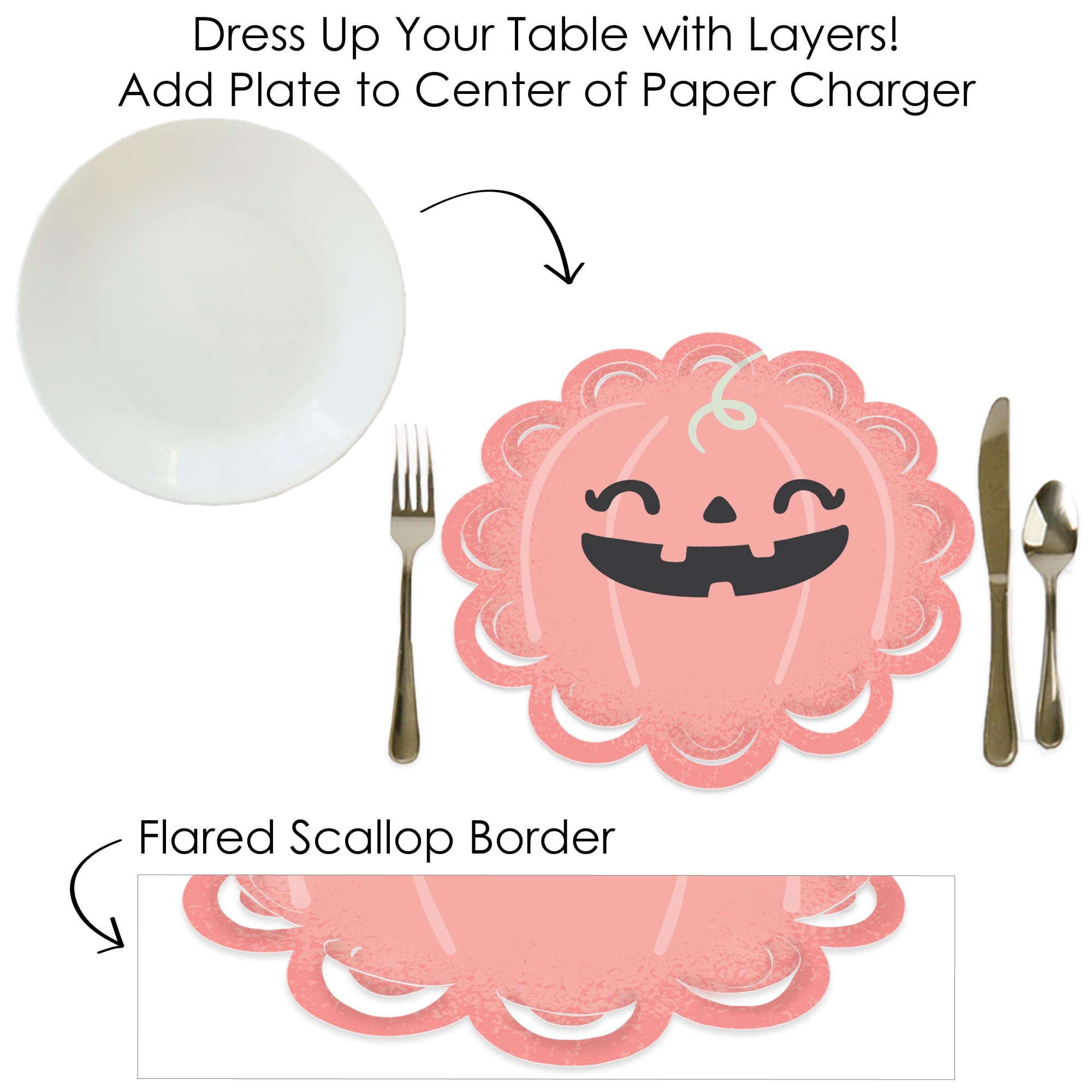 Big Dot of Happiness Pastel Halloween - Pink Pumpkin Party Round Table Decorations - Paper Chargers - Place Setting For 12