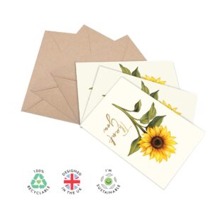 CENTRAL 23 Thank You Cards Pack - Sunflower - Foiled Yellow Gold - Set Of 24 Multipack - Elegant Flowers - Small Thank You Notes With Envelopes - Blank Inside - Classic Designs For Women