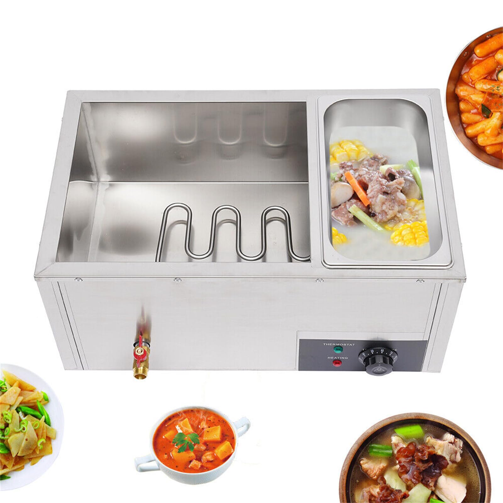 LIYUANJUN 3-Pan Commercial Food Warmer, 3 * 7.4QT Electric Steamer with 3 Lids, Buffet Countertop Food Warmer Table Steam Machine Stainless Steel Steamer for Restaurant Home Kitchen 850W 110V