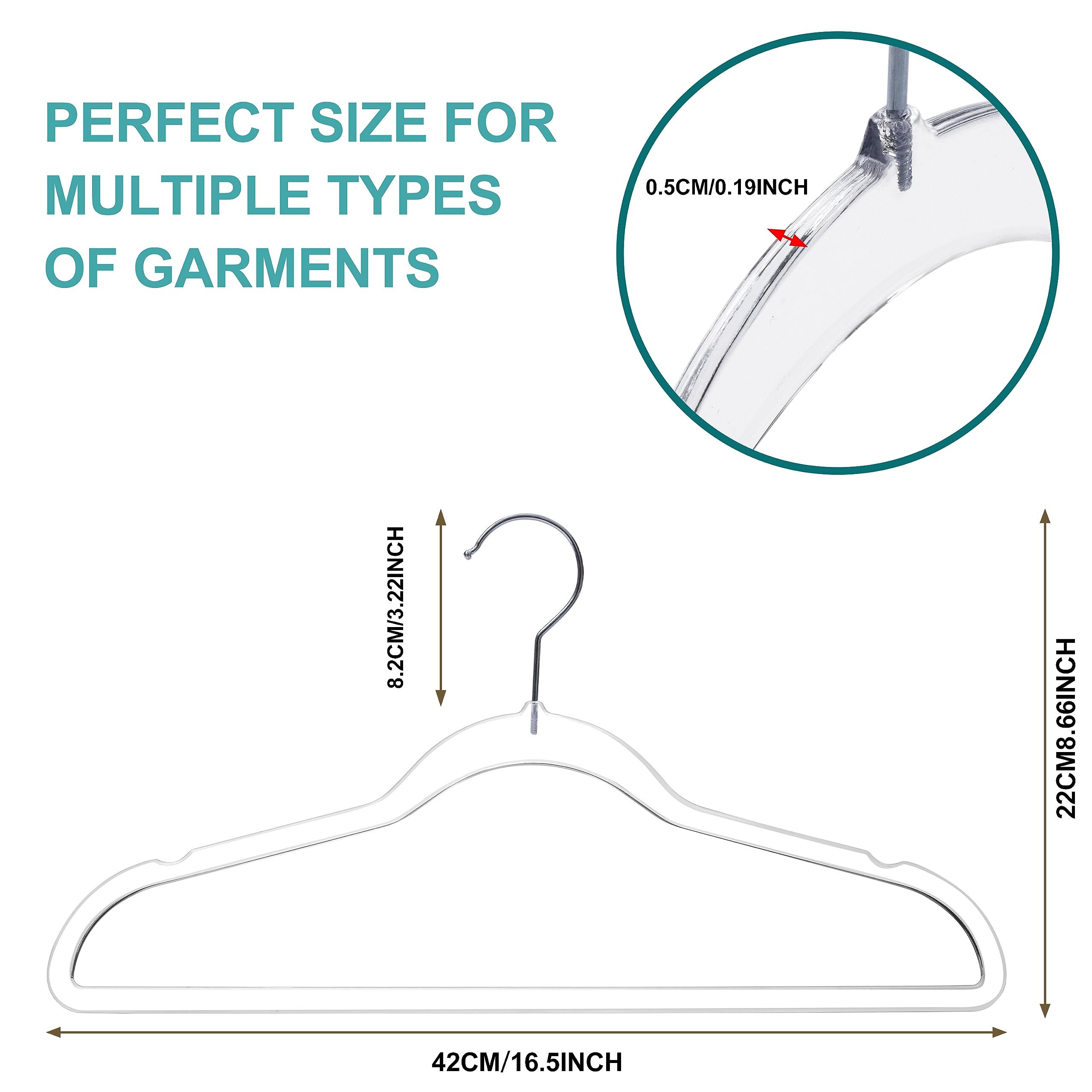 Quality Hangers Clear Plastic Hangers for Clothes | 50 Pack - 16.5 Inch | Heavy Duty Hangers Space Saving Crystal Clear Acrylic Hangers | 360 Degree Swivel Hook and Notches (Clear, 50)