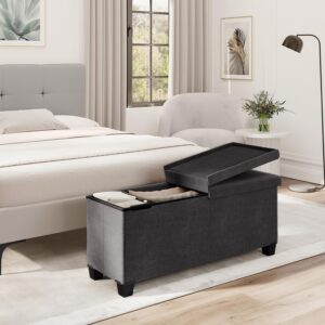 Storage Ottoman Bench, 43-In Storage Bench for Bedroom End of Bed, Large Ottoman Foot Rest with Storage Bins, Gray Ottoman with Storage for Living Room, Bench with Storage Max 660lbs, Fabric Ottoman