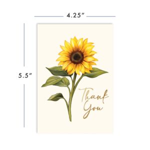 CENTRAL 23 Thank You Cards Pack - Sunflower - Foiled Yellow Gold - Set Of 24 Multipack - Elegant Flowers - Small Thank You Notes With Envelopes - Blank Inside - Classic Designs For Women