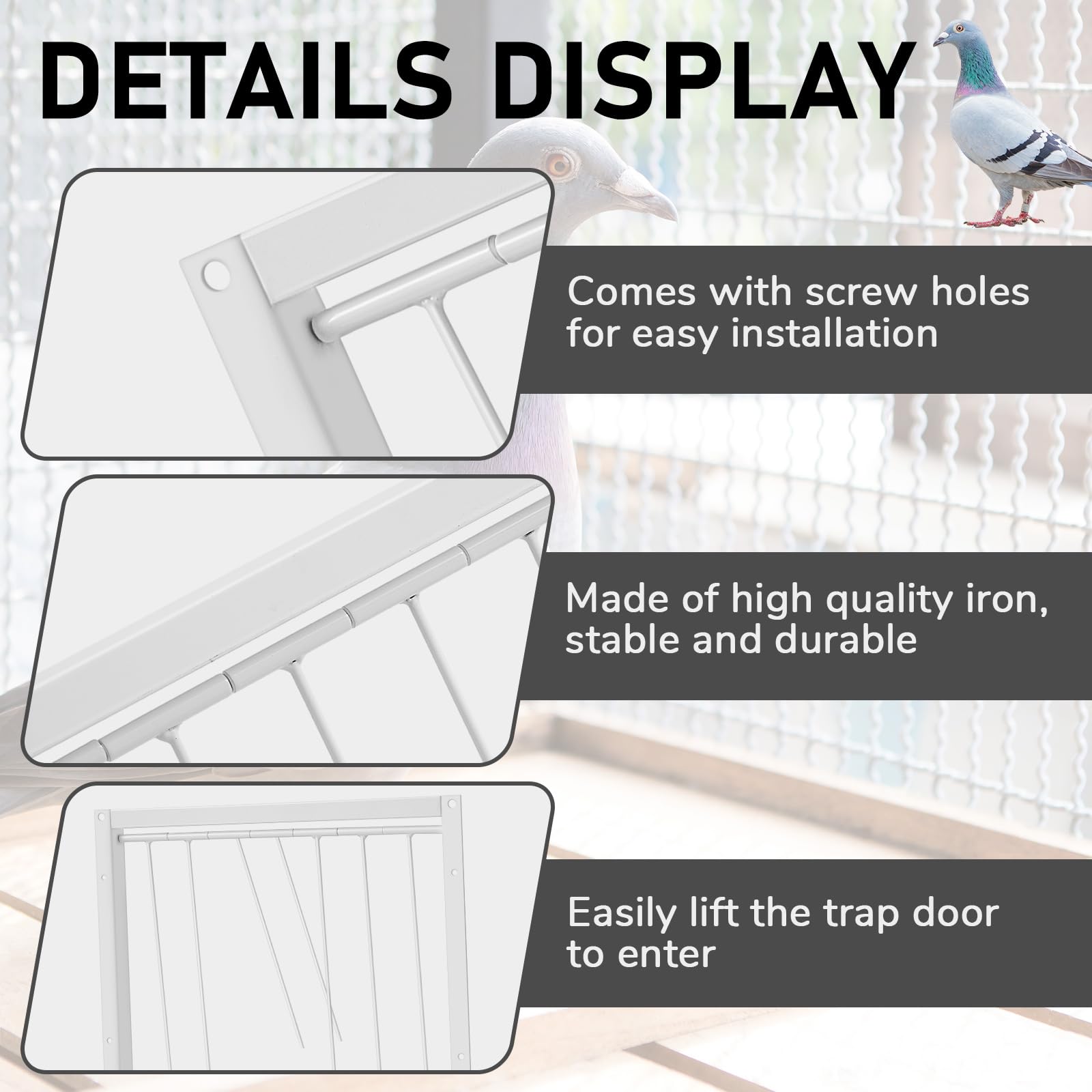 Suzile 2 Pcs 11.81" x 10.24" Pigeon Cage Door Bird Wire One Way Entrance Door Iron Pigeon Trap Door Bird House Door for Racing Supply Birdcage Breeding, White